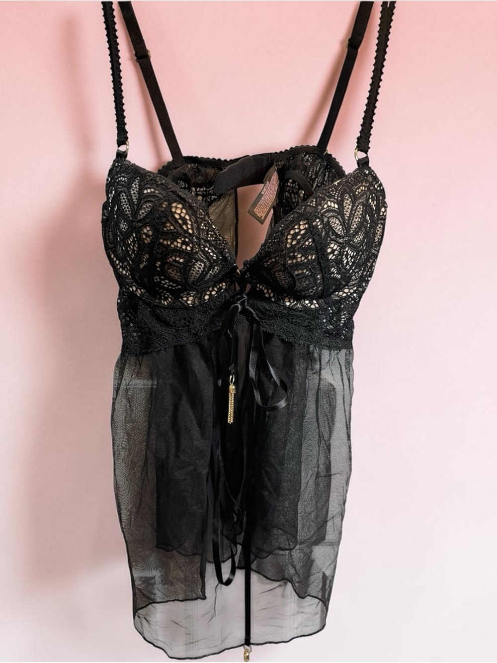 Victoria's Secret Black Lace & Mesh Babydoll Chemise